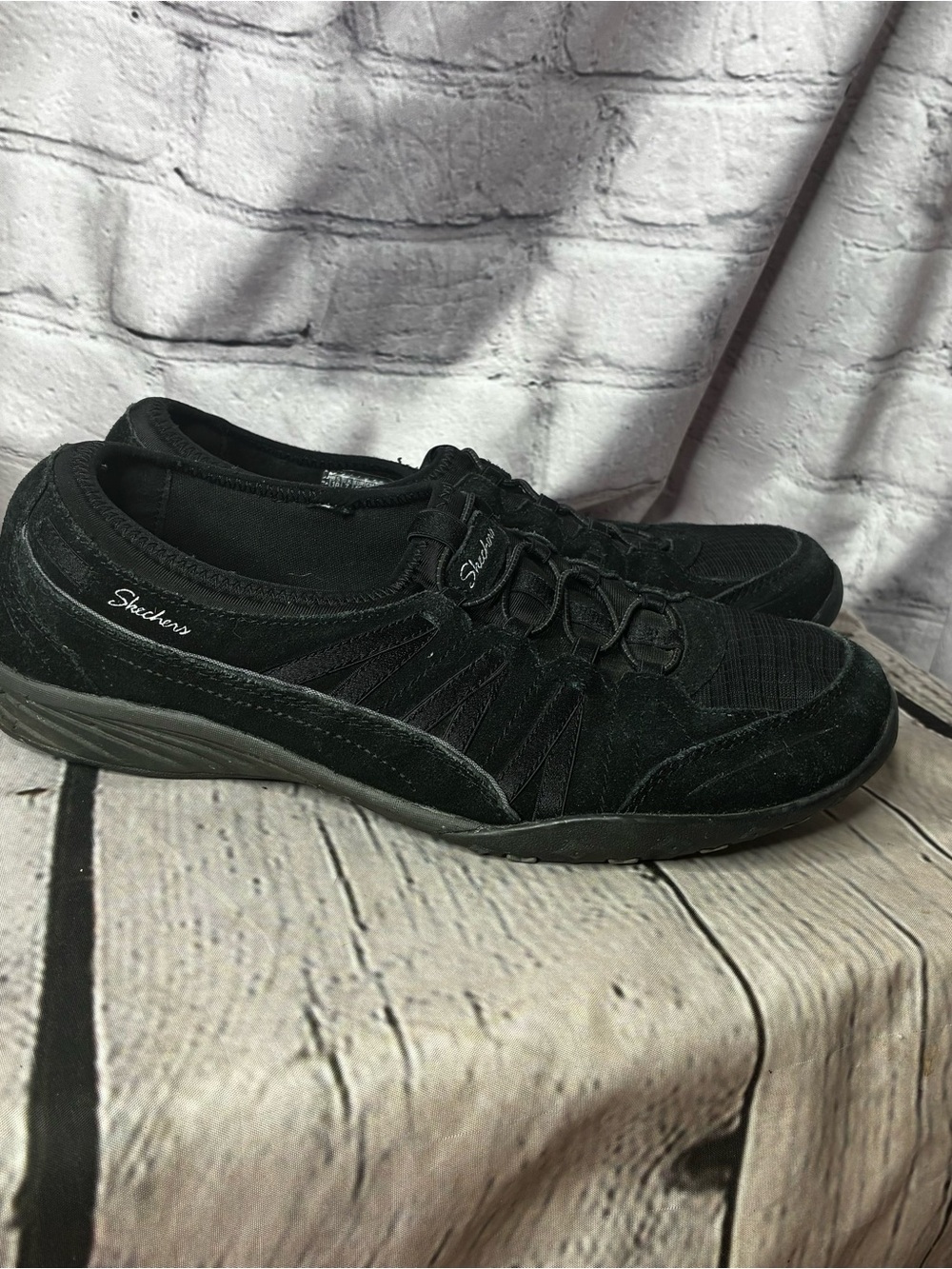 Skechers‎ Monochromatic Black Relaxed Fit Bikers Trainers Suede Sneakers Size 10